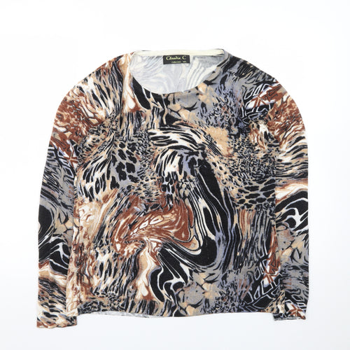 Claudia C Women Brown Multi Animal Print Pullover Jumper M/L