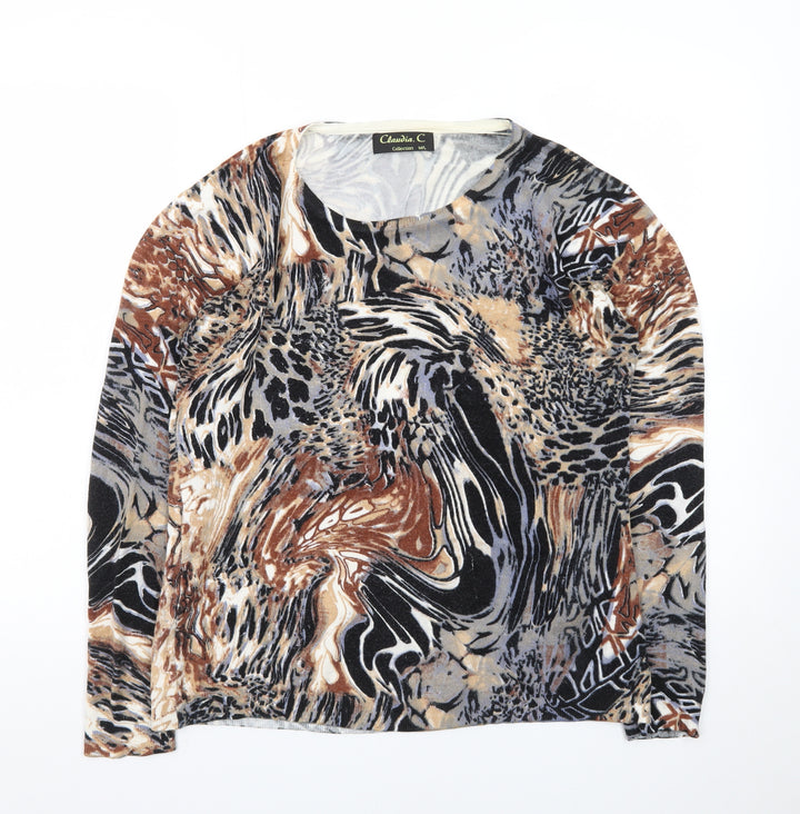Claudia C Women Brown Multi Animal Print Pullover Jumper M/L
