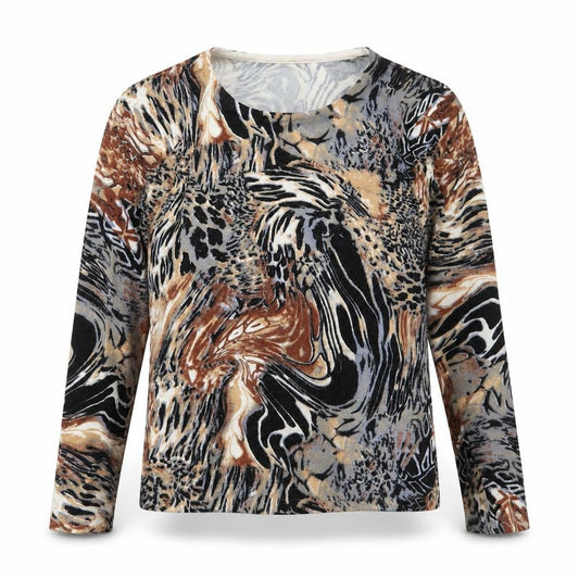 Front view of Claudia C Women Brown Multi Animal Print jumper M/L