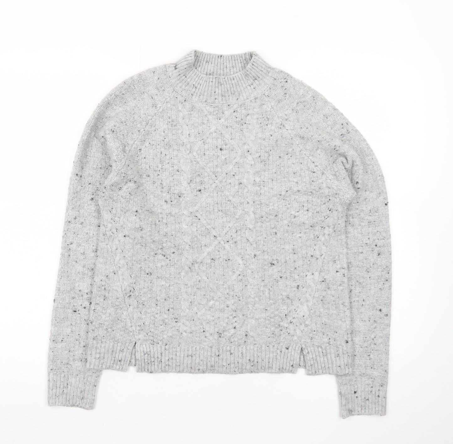 Oasis Women’s Grey Cable Knit Wool Blend Mock Neck Jumper XS