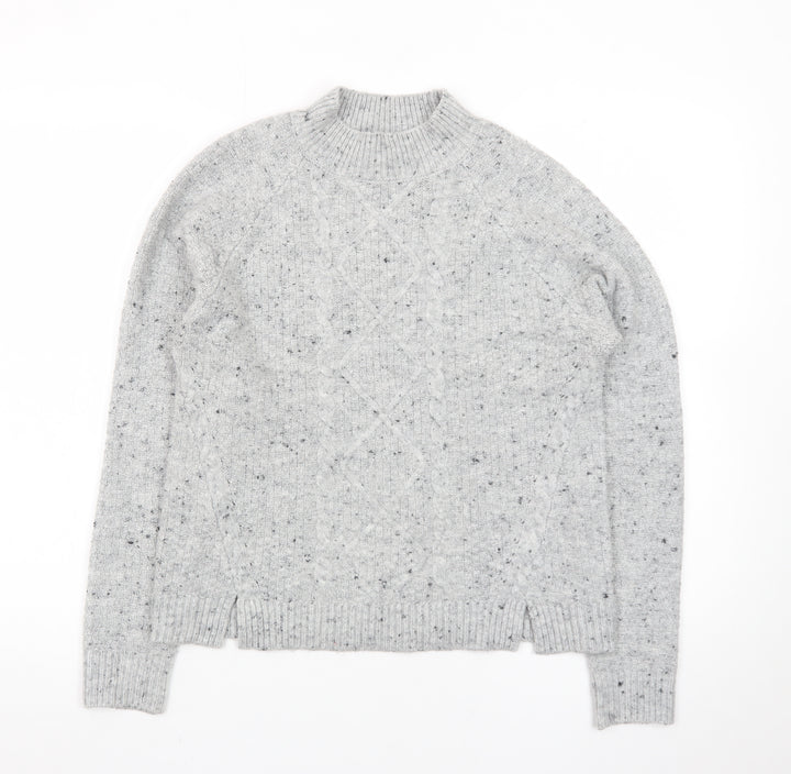 Oasis Women’s Grey Cable Knit Wool Blend Mock Neck Jumper XS