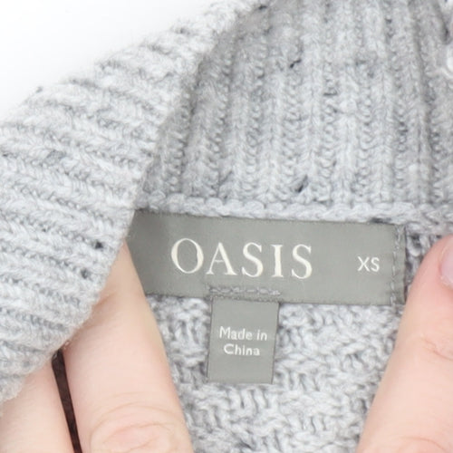 Oasis Women’s Grey Cable Knit Wool Blend Mock Neck Jumper XS