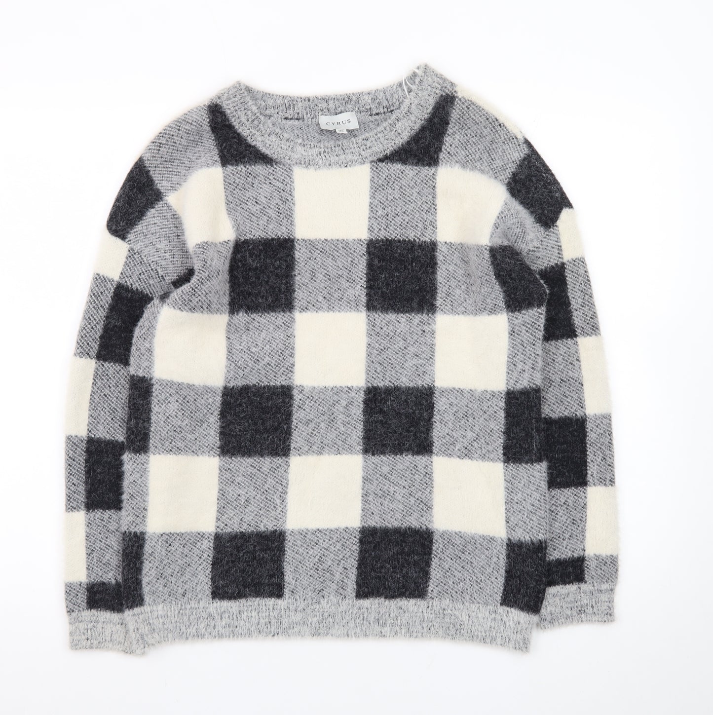 Cyrus Women Grey Check Knit Pullover Jumper XS Nylon Blend