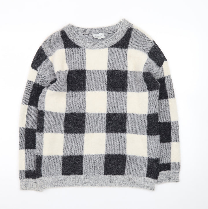 Cyrus Women Grey Check Knit Pullover Jumper XS Nylon Blend