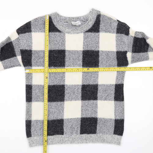 Cyrus Women Grey Check Knit Pullover Jumper XS Nylon Blend