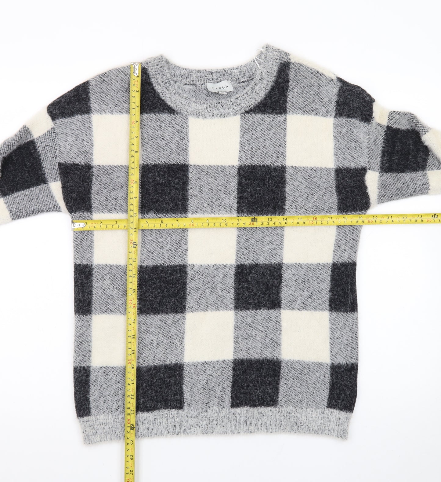 Cyrus Women Grey Check Knit Pullover Jumper XS Nylon Blend