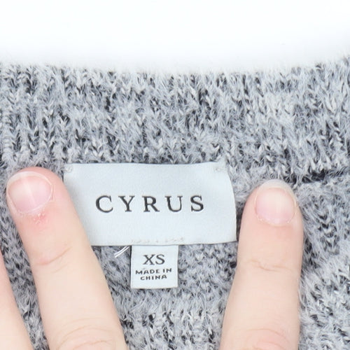Cyrus Women Grey Check Knit Pullover Jumper XS Nylon Blend