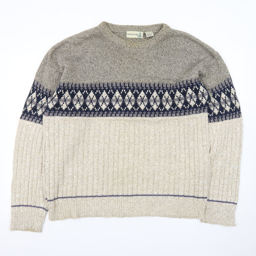 FieldMaster Men's Beige Fair Isle Knit Pullover Jumper L