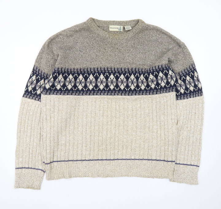 FieldMaster Men's Beige Fair Isle Knit Pullover Jumper L