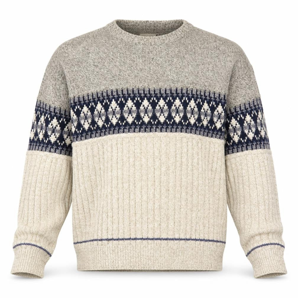 Front view of FieldMaster Men's Beige Fair Isle Knit jumper L