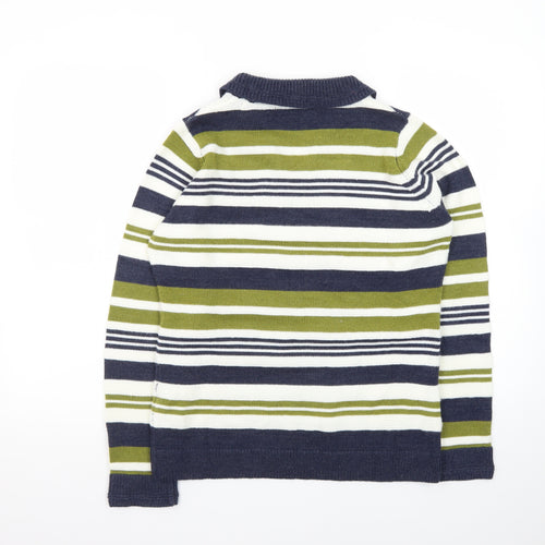 Isle Women Blue Green Striped Collared Pullover Jumper Size S 10-12