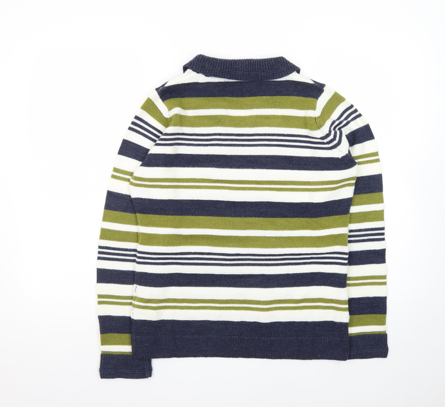 Isle Women Blue Green Striped Collared Pullover Jumper Size S 10-12