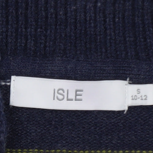 Isle Women Blue Green Striped Collared Pullover Jumper Size S 10-12