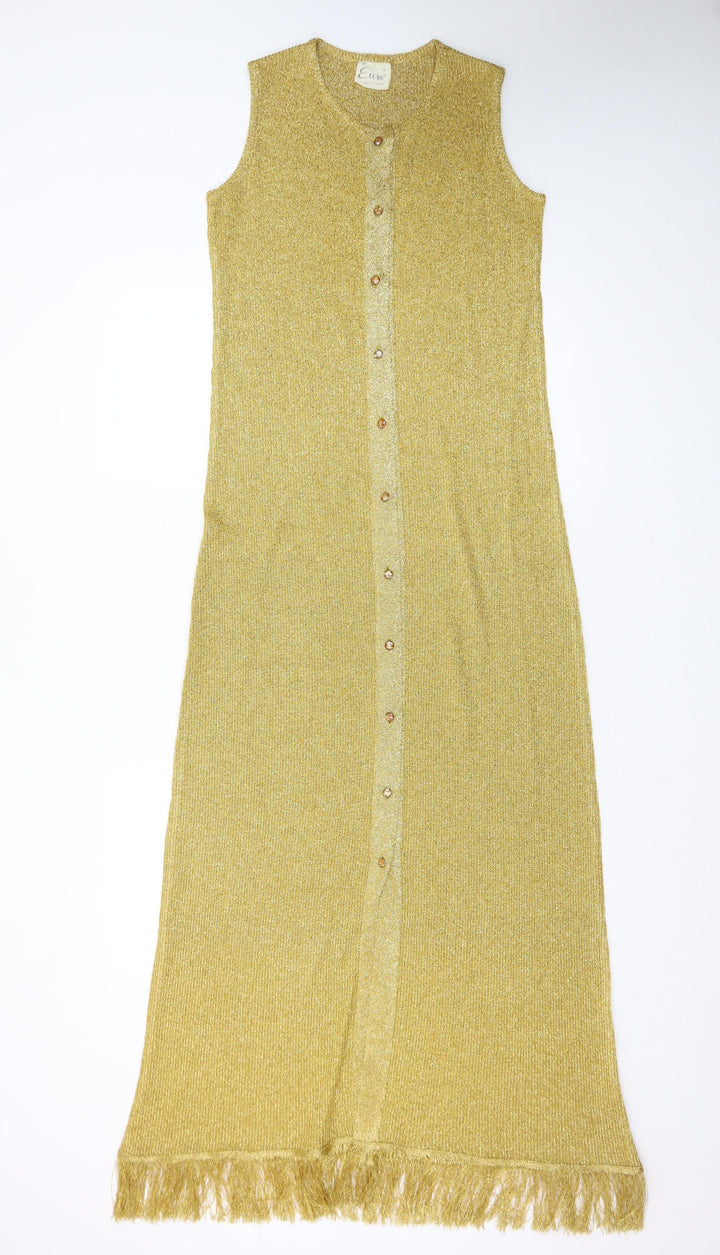 Euro Women’s Gold Sleeveless Long Sheath Knit Dress Size 6