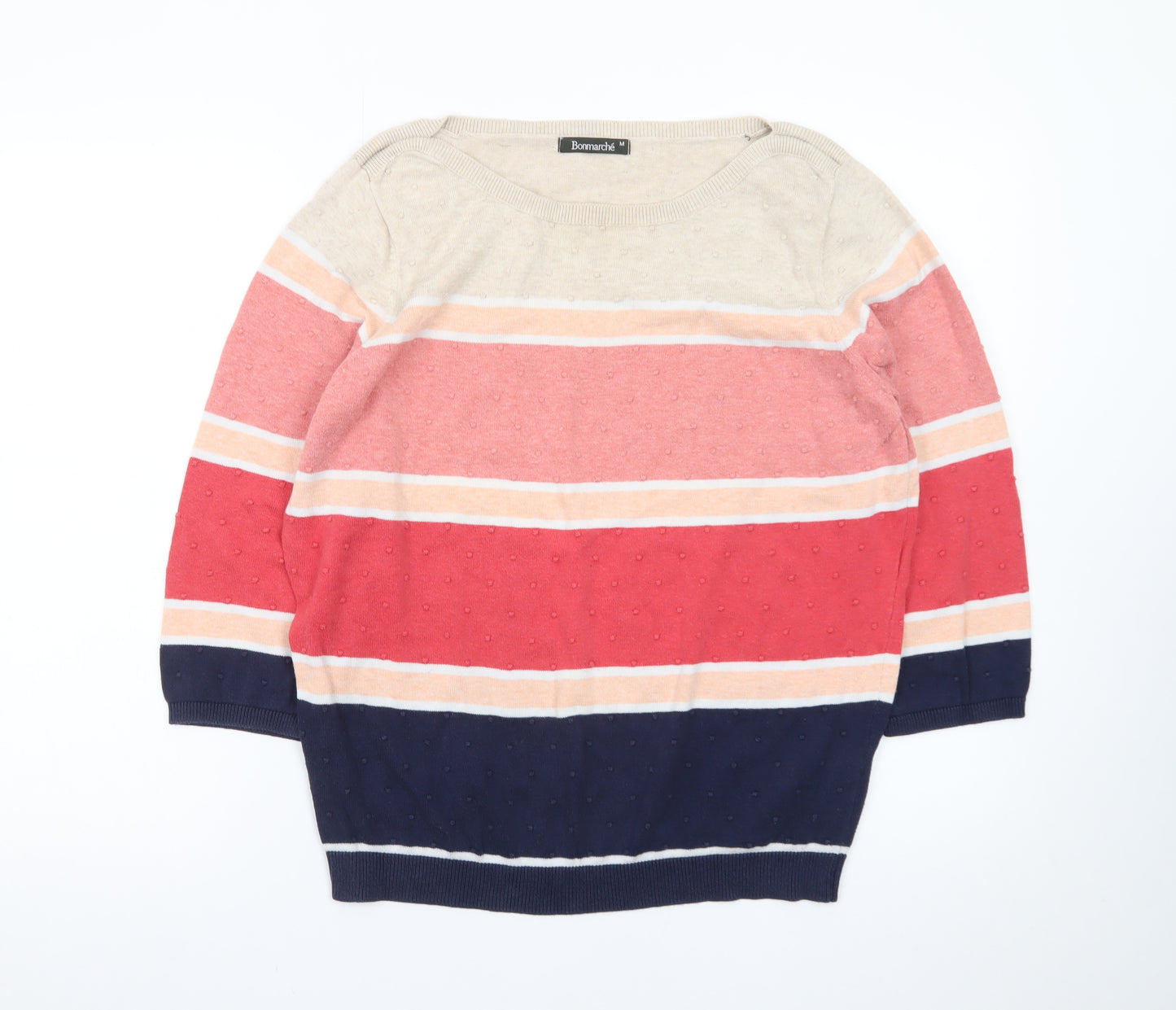 Bonmarché Women’s Multicoloured Cotton Striped Crew Neck Jumper Size M