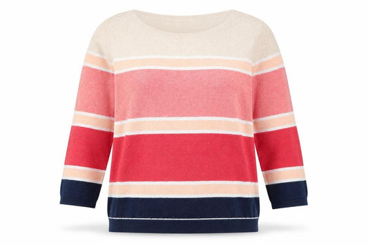 Front view of Bonmarché Women’s Multicoloured Cotton Striped Crew Neck Jumper, size M