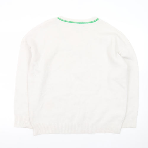 QED London Women's White V-Neck Heart Pullover Jumper Size S