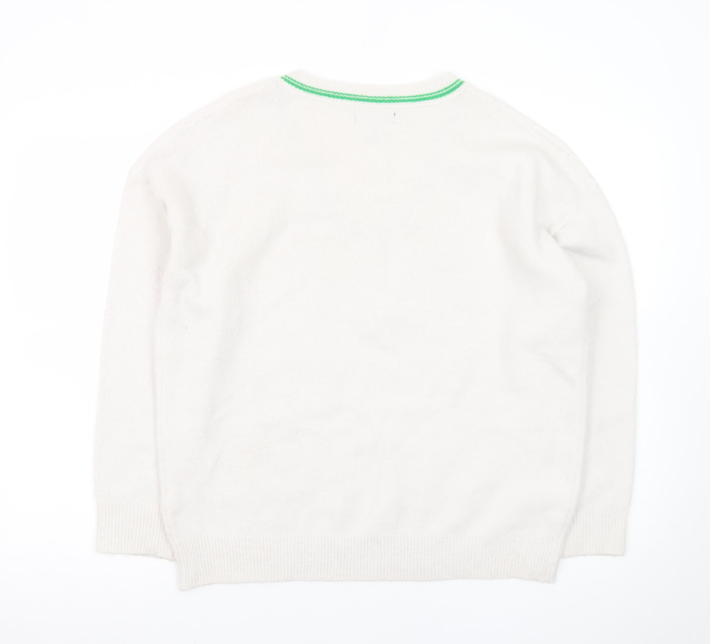 QED London Women's White V-Neck Heart Pullover Jumper Size S