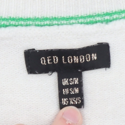 QED London Women's White V-Neck Heart Pullover Jumper Size S
