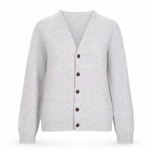 Harley of Scotland Women Grey Wool Cardigan L V-Neck Knit