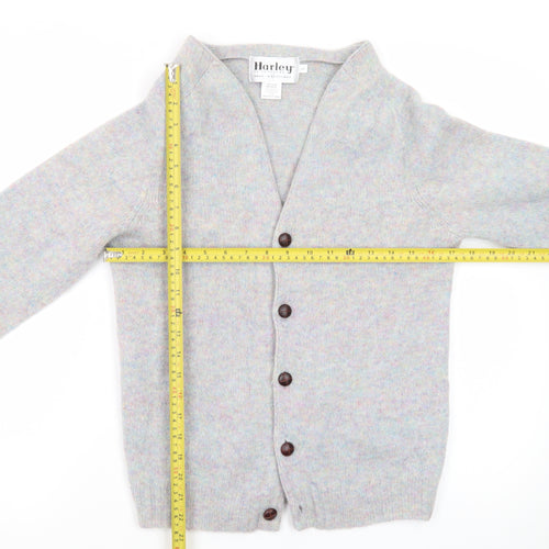 Harley of Scotland Women Grey Wool Cardigan L V-Neck Knit