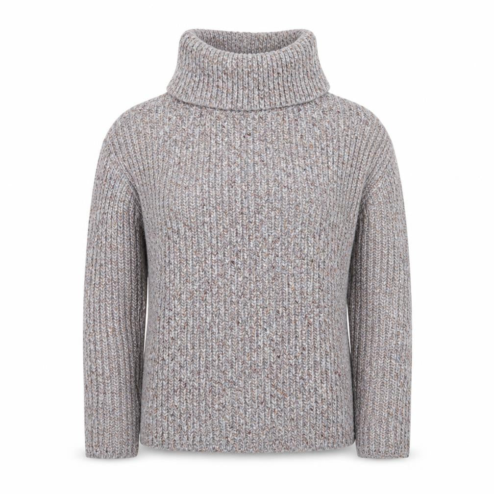 Front view of Great Plains Women’s Grey Chunky Roll Neck Jumper, size UK 10