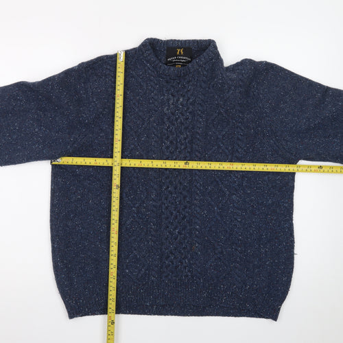 Peter Christian Men's Blue 2XL Cable Knit Wool Crew Neck Jumper