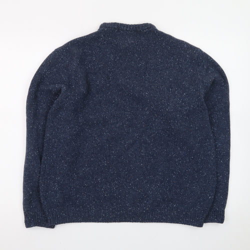 Peter Christian Men's Blue 2XL Cable Knit Wool Crew Neck Jumper