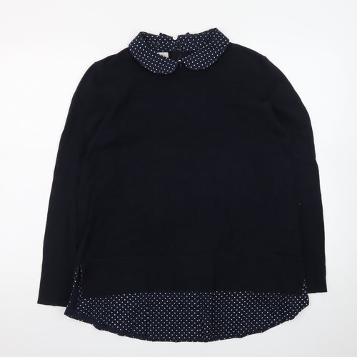 Hobbs Women Blue Collared Layered Look Cotton Jumper L