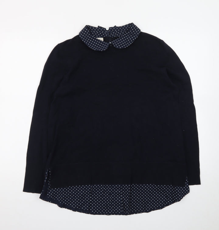 Hobbs Women Blue Collared Layered Look Cotton Jumper L