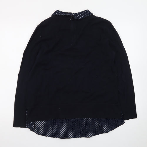 Hobbs Women Blue Collared Layered Look Cotton Jumper L