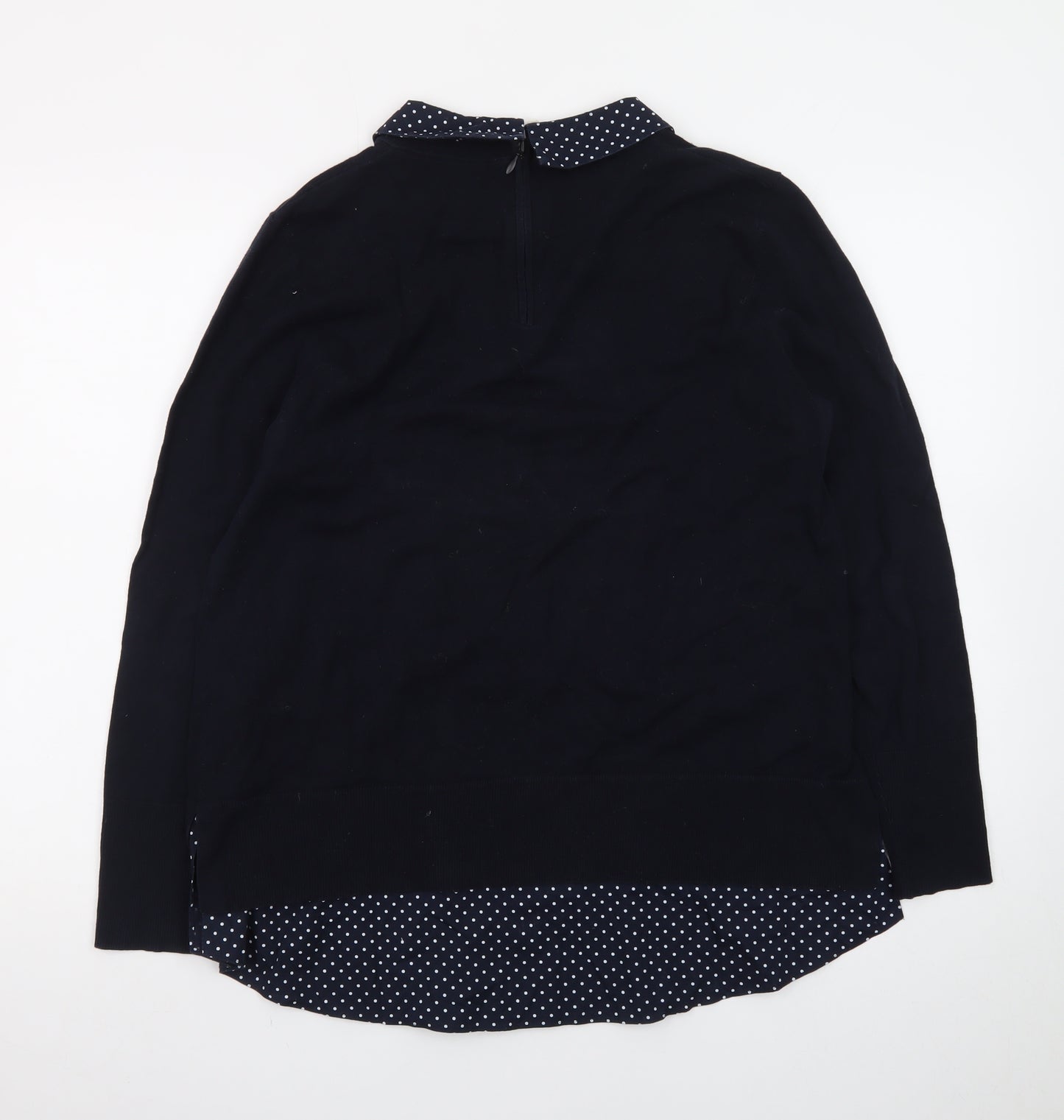Hobbs Women Blue Collared Layered Look Cotton Jumper L