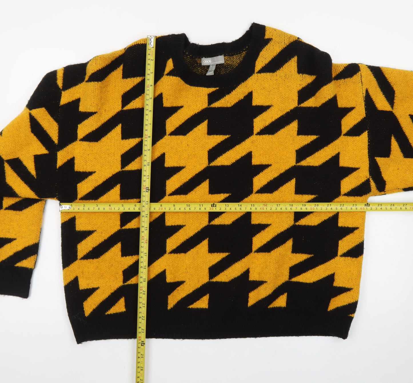 ASOS Women’s Yellow Black Geometric Chunky Knit Jumper Size 16