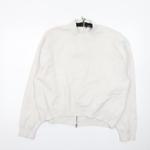 Zara Women's Ivory Mock Neck Full Zip Knit Jumper Size 14