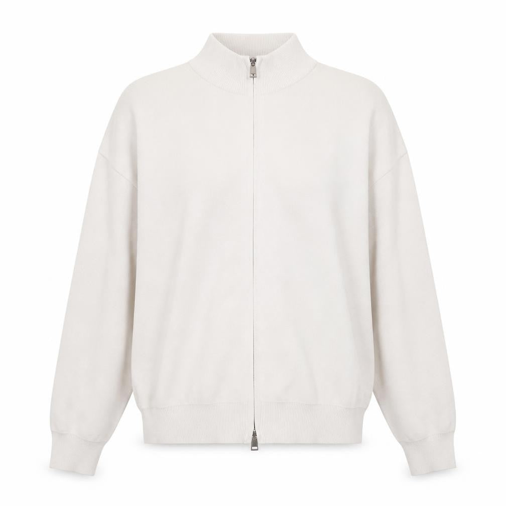 Front view of Zara Women's Ivory Mock Neck Full Zip Knit Jumper, size 14