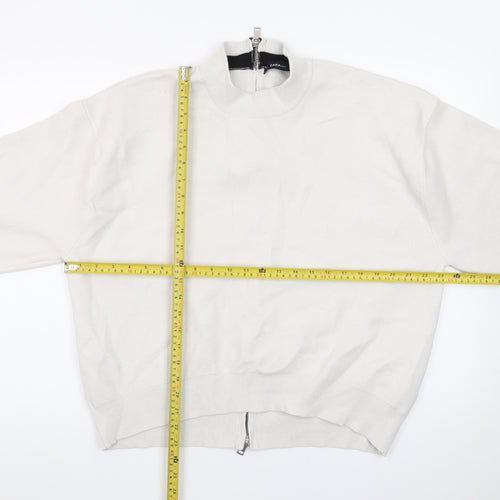Zara Women's Ivory Mock Neck Full Zip Knit Jumper Size 14