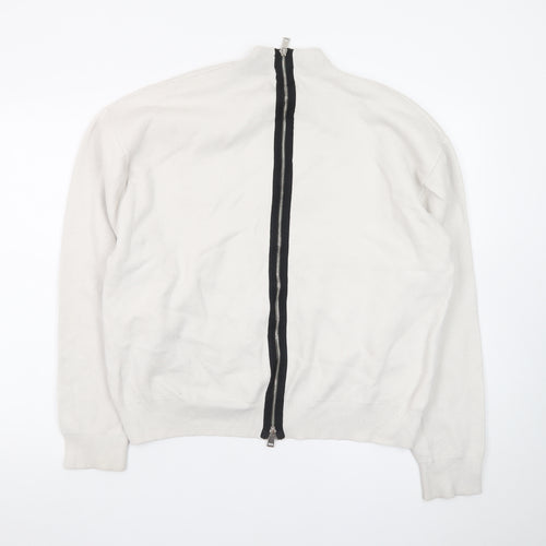 Zara Women's Ivory Mock Neck Full Zip Knit Jumper Size 14