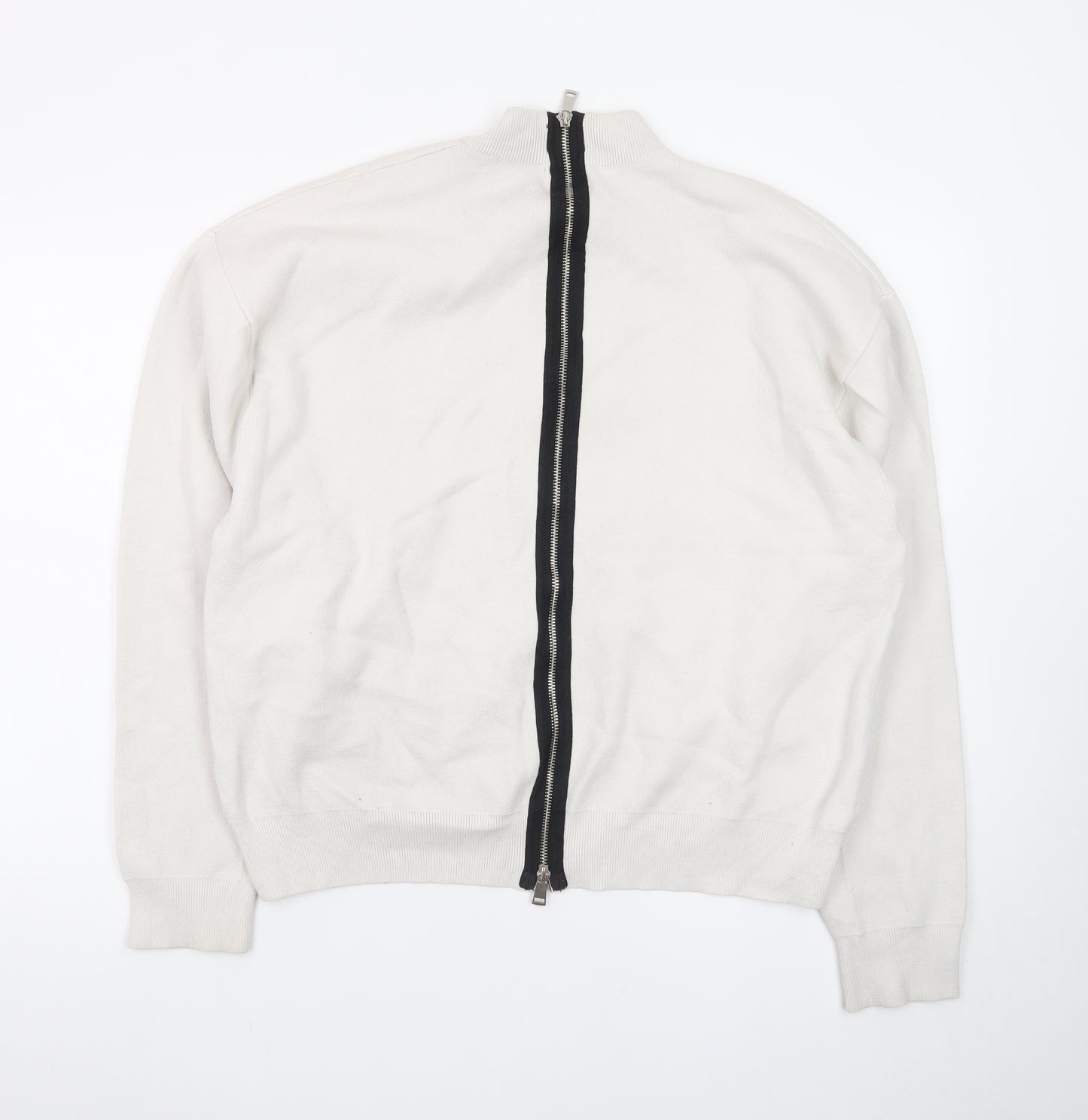 Zara Women's Ivory Mock Neck Full Zip Knit Jumper Size 14
