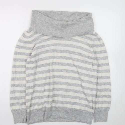 CC Women Grey Striped Cowl Neck Jumper XL Cotton Cashmere Blend