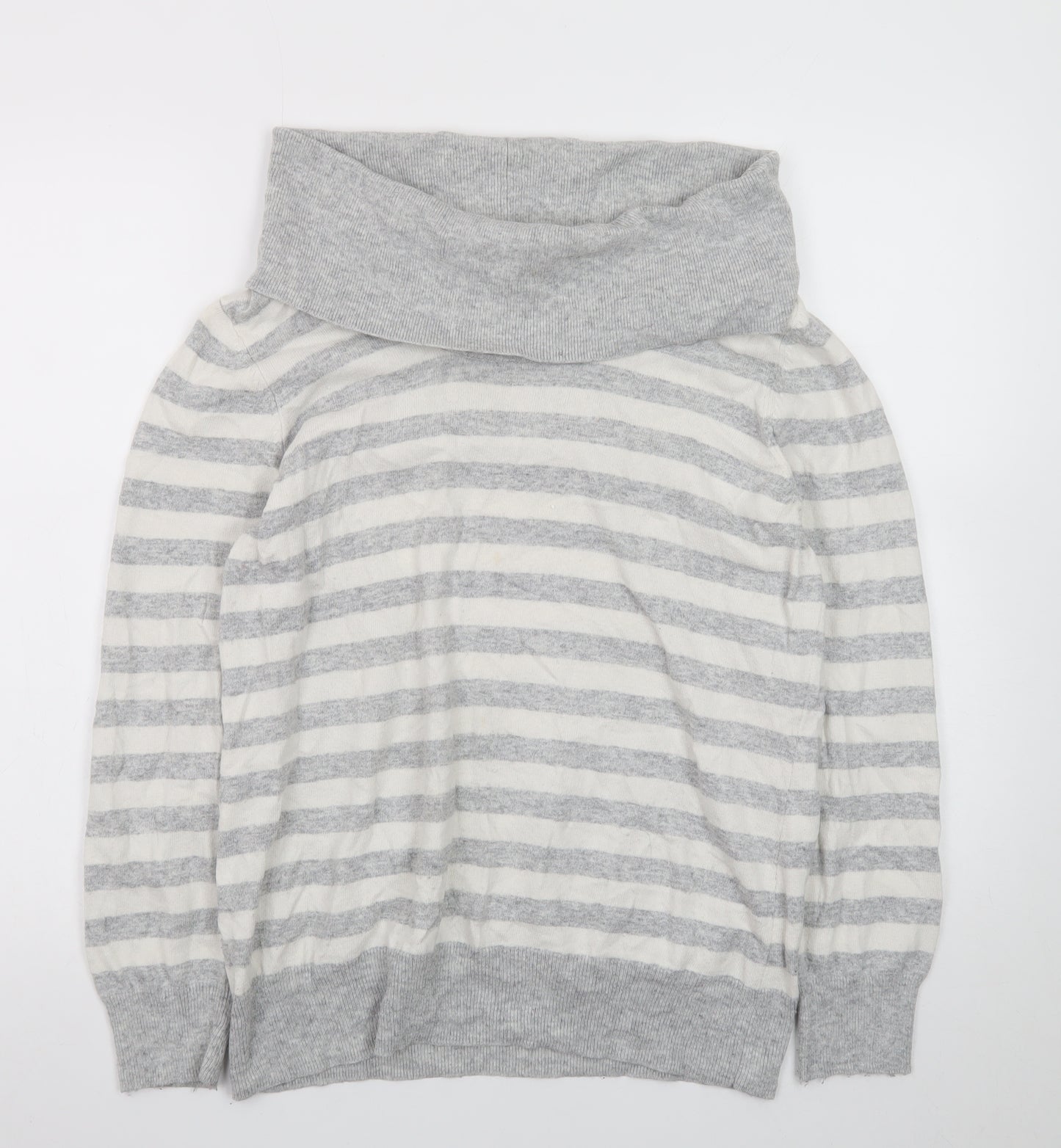 CC Women Grey Striped Cowl Neck Jumper XL Cotton Cashmere Blend