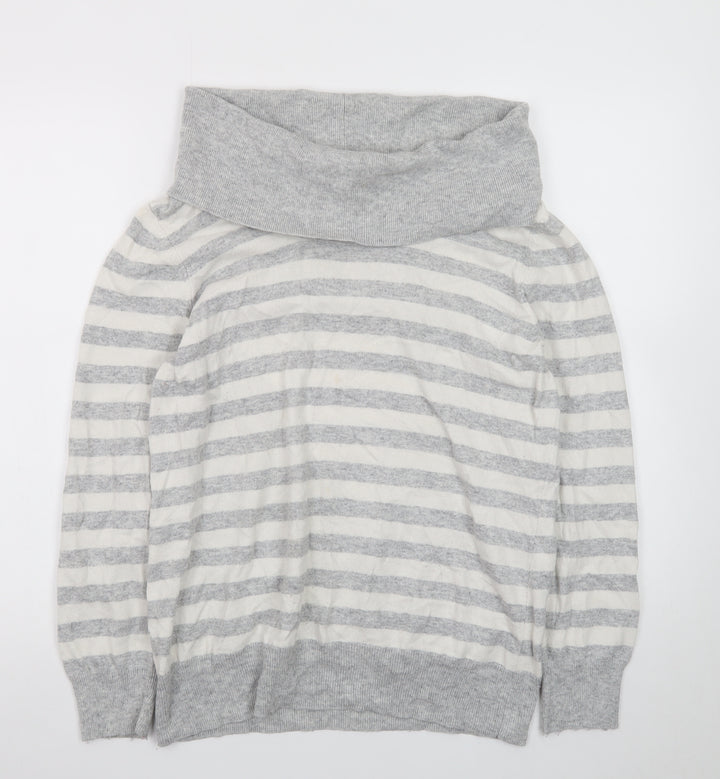CC Women Grey Striped Cowl Neck Jumper XL Cotton Cashmere Blend