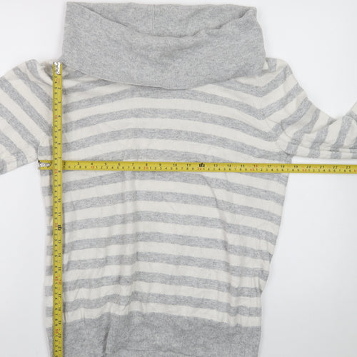 CC Women Grey Striped Cowl Neck Jumper XL Cotton Cashmere Blend