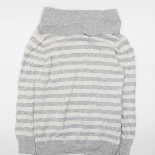 CC Women Grey Striped Cowl Neck Jumper XL Cotton Cashmere Blend