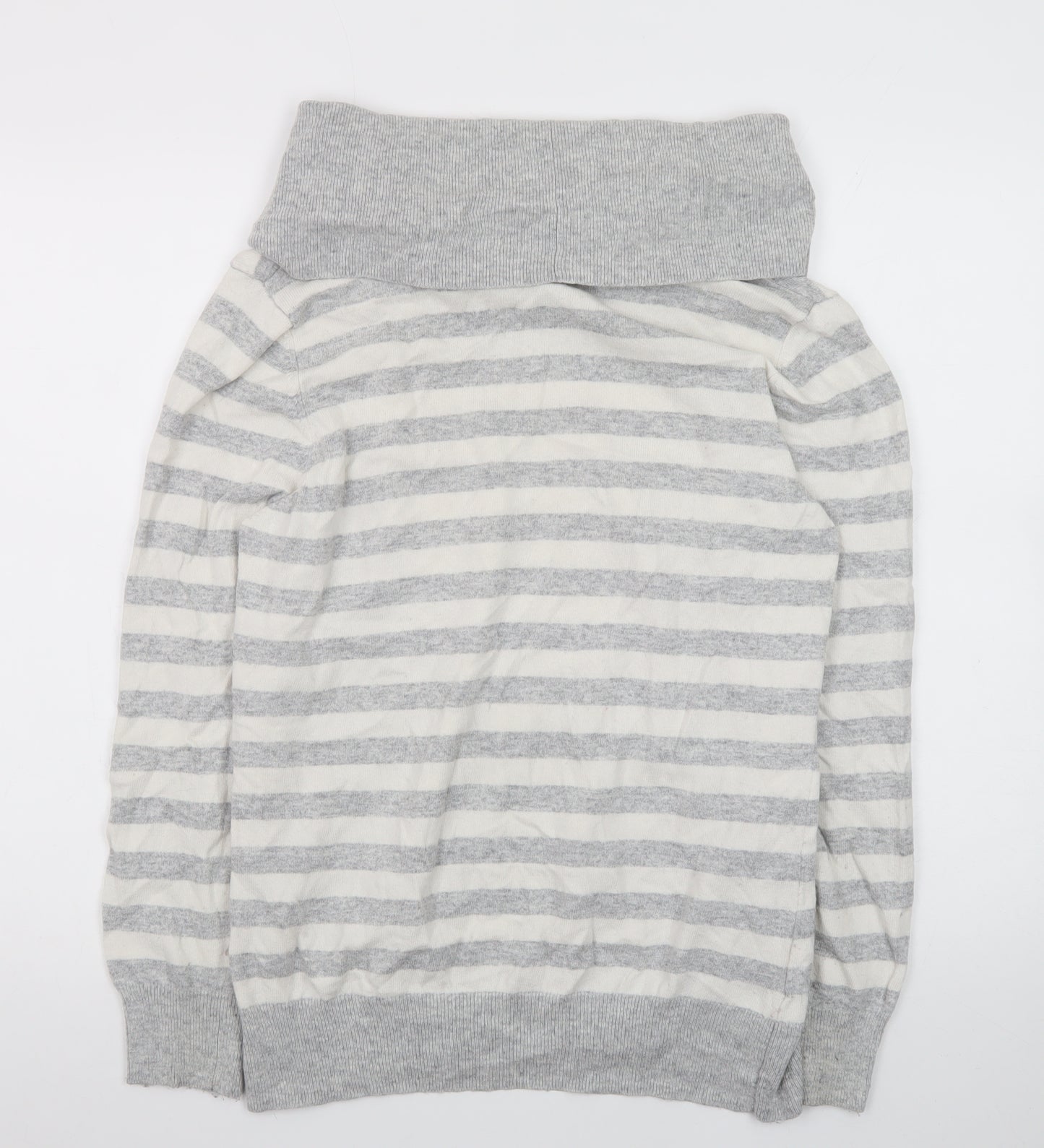 CC Women Grey Striped Cowl Neck Jumper XL Cotton Cashmere Blend