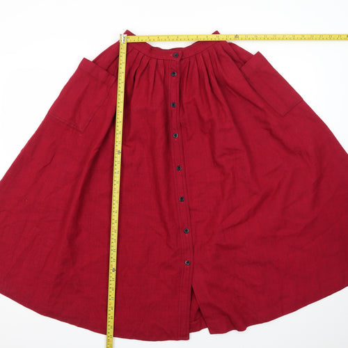 Jaeger Women Red Wool A-Line Midi Skirt Size 6 Button Front Vintage