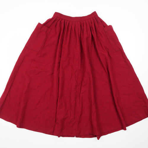 Jaeger Women Red Wool A-Line Midi Skirt Size 6 Button Front Vintage