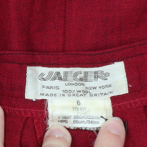 Jaeger Women Red Wool A-Line Midi Skirt Size 6 Button Front Vintage