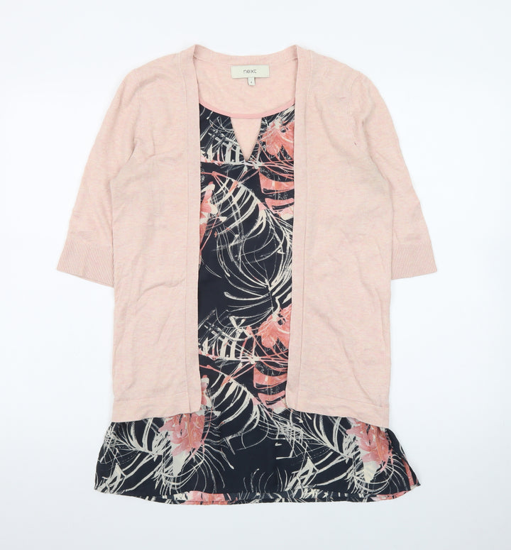 Next Women Pink Floral Layered Cardigan Size 8 Regular Lightweight