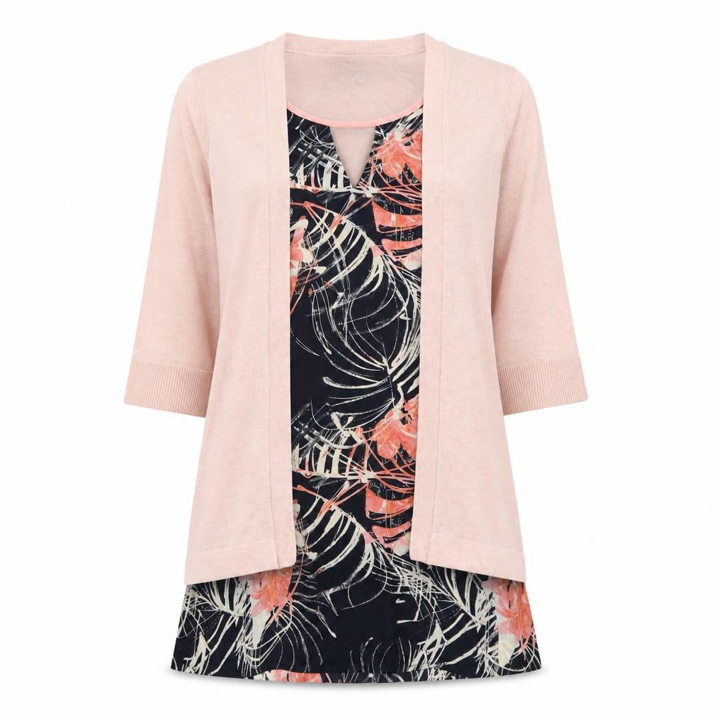 Next Women Pink Floral Layered Cardigan Size 8 Regular Lightweight