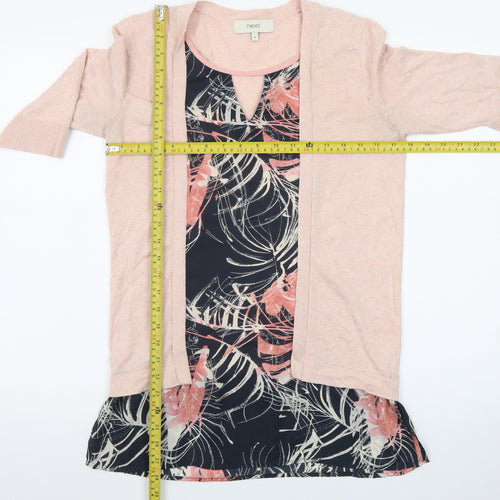 Next Women Pink Floral Layered Cardigan Size 8 Regular Lightweight